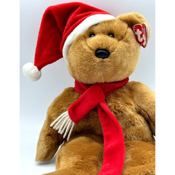 Vtg Ty Beanie Baby Buddy 2001 Christmas Santa Teddy Bear Hat Scarf Large 14” - Picture 2 of 7
